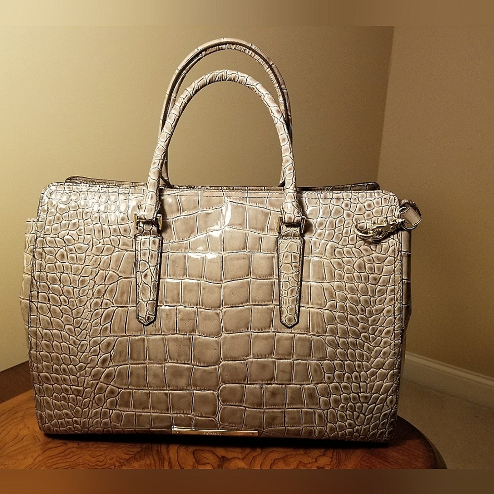 Brahmin Finley Beige Portsmouth Genuine Leather Satchel/Tote